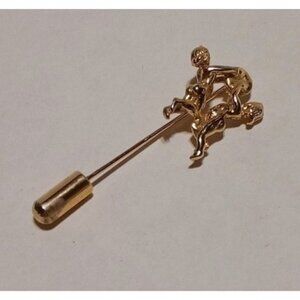 Vintage LNC Gemini Zodiac Sign Gold Tone Tie Stick Pin 2"